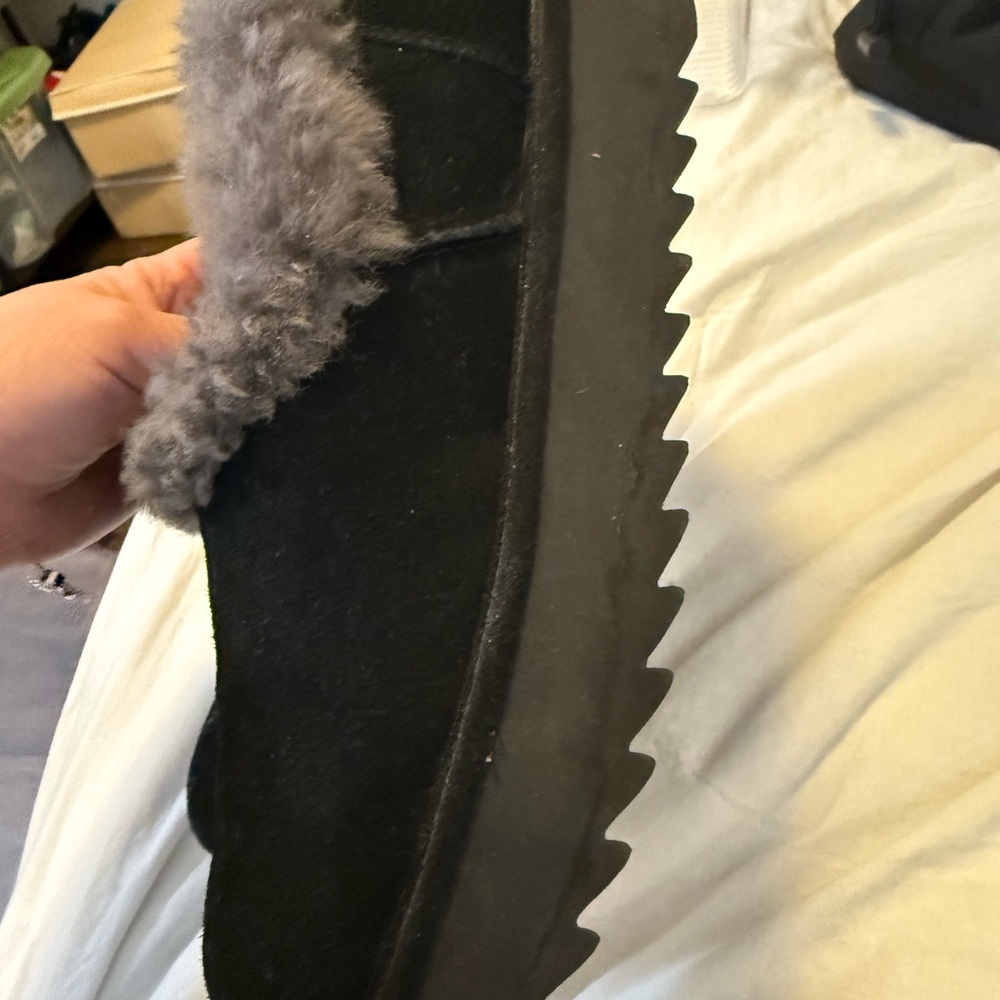 UGG Nita Black Suede Shearling Cuffed Ankle Booties - Picture 3 of 9